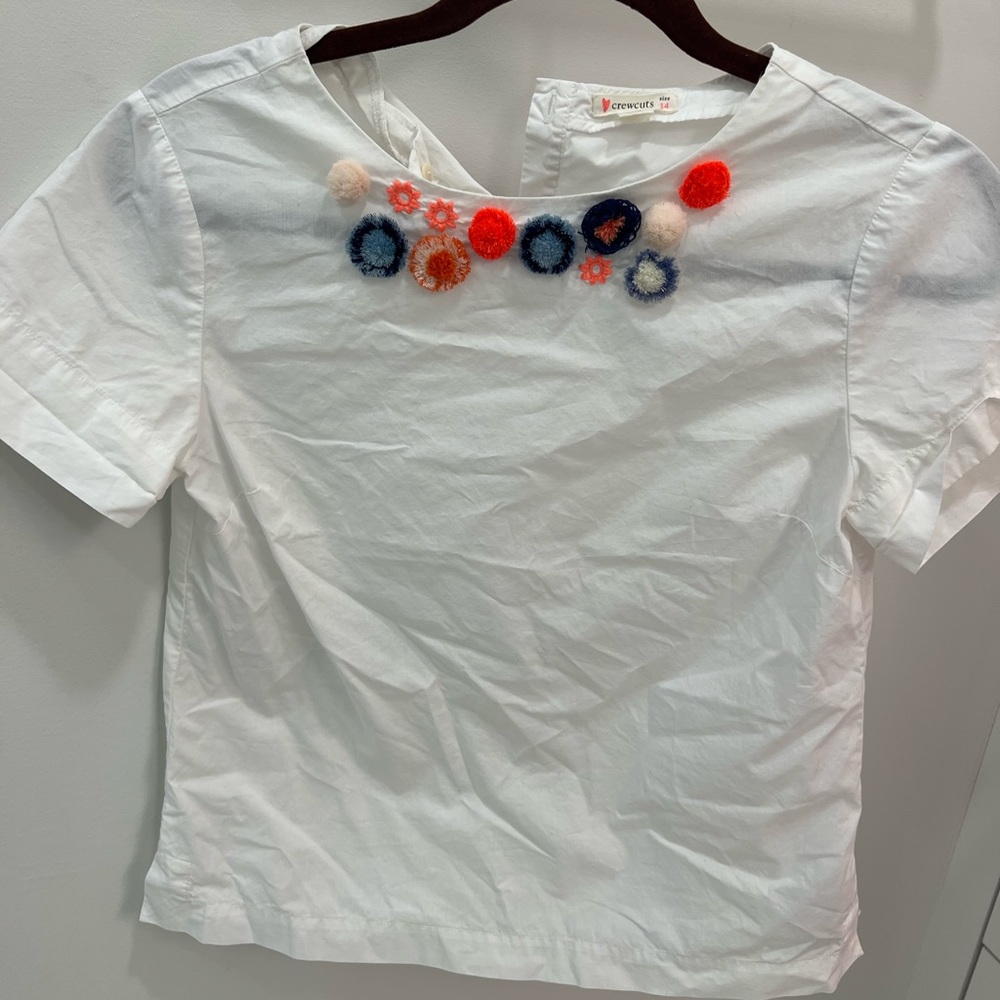 Jcrew kids, pom-pom, white top